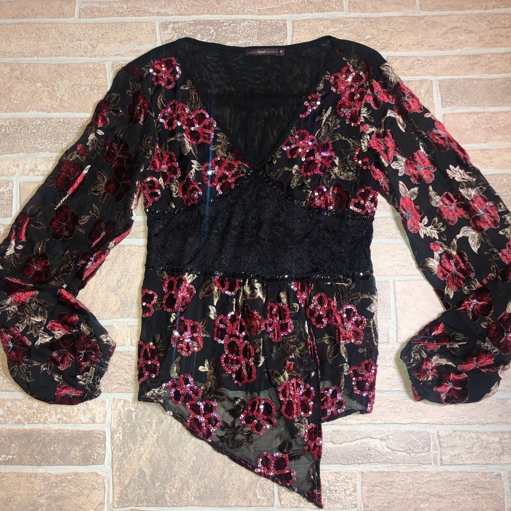 Hazel Hazel Hazel Long Sleeve Sequin Lace Top